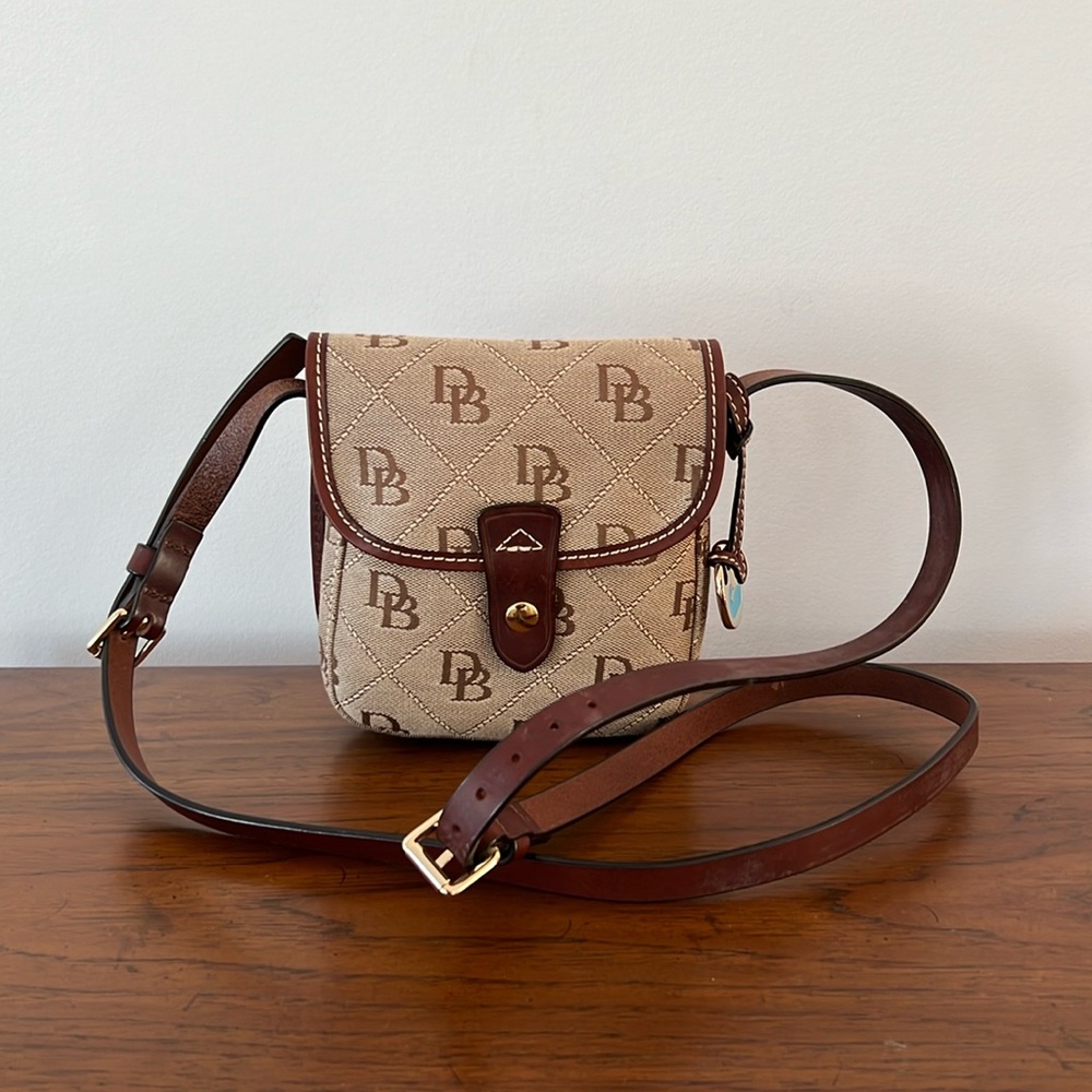 Dooney & Bourke SM North South Cross Body Flap Bag Brown with Amber